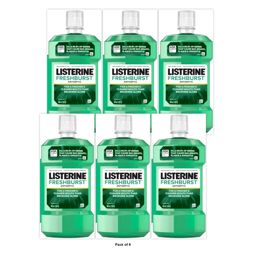 Listerine Antiseptic Mouthwash, Fresh Burst, 500 Ml (Pack Of 6)