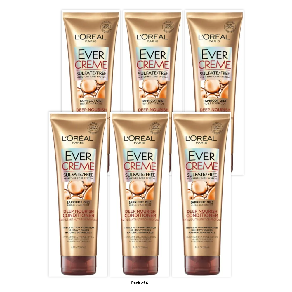 L Oreal EverCreme Deep Nourish Moisturizing Sulfate Free Conditioner for Dry Ha 8.5 fl oz(Pack of 6)