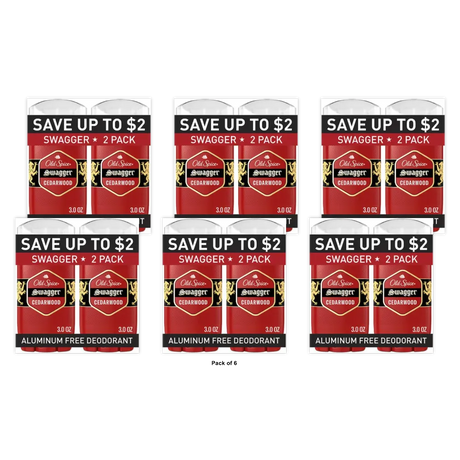 Old Spice Red Collection Solid Deodorant for Men Swagger Scent - Aluminum-Free 3.0 oz (Pack of 6)