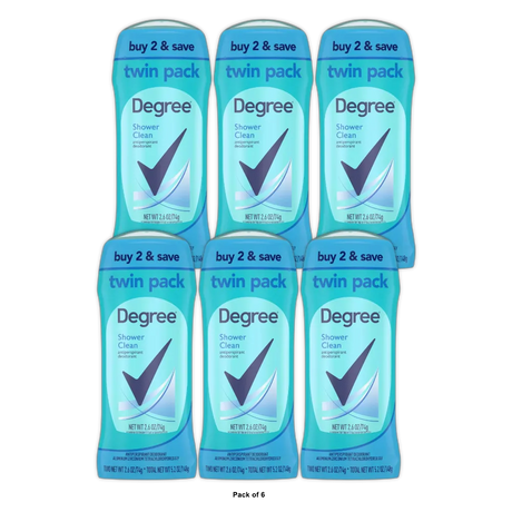 Degree Shower Clean 48-Hour Solid Antiperspirant & Deodorant 2Ct 2.6 Oz (Pack Of 6)