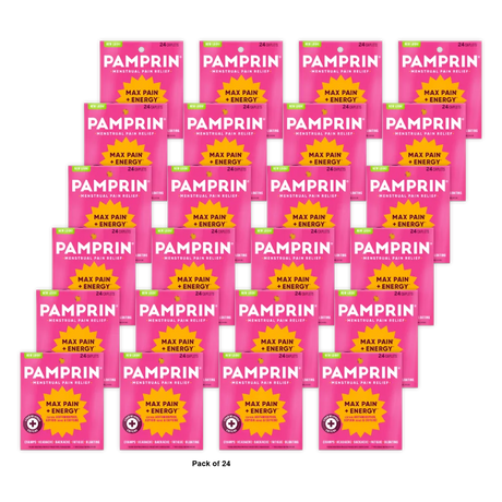 Pamprin Maximum Strength Max Pain + Energy Formula Menstrual Pain Relief Caplets 1.12 Oz (Pack of 24)