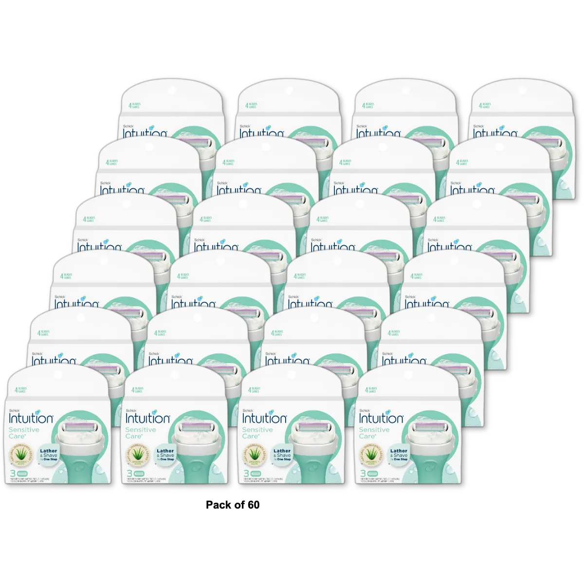 Schick Intuition 4 Blade Sensitive Care Womens Razor Cartridge Refills 5.28oz (Pack of 60)