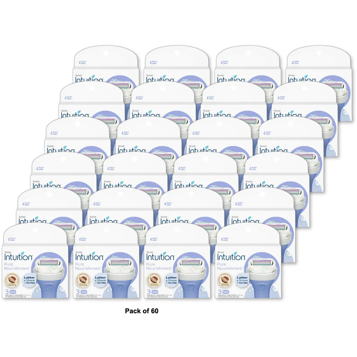 Schick Intuition Pure Nourishment Razor Refills Coconut Milk And Almond Oil3 Ea 0.64oz (Pack of 60)