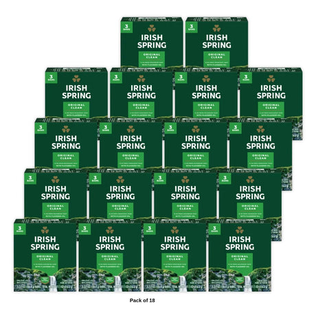 Irish Spring Original Clean Deodorant Bar Soap for Men for All Skin Types 11.1 Oz (Pack of 18)