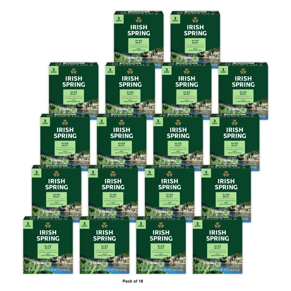 Irish Spring Bar Soap Aloe Mist Deodorant All Skin Types 3 Pack (Pack of 18) 11.1 Oz
