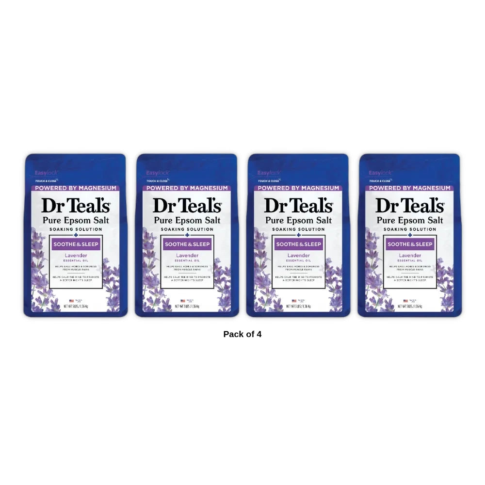 Dr Teal's Epsom Salt Magnesium Soak - Soothe & Sleep with Lavender - 48 Oz (Pack of 4)