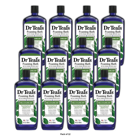 Dr Teal s Relax & Relief Foaming Bubble Bath with Pure Epsom Salt Eucalyptus & 34 Oz (Pack of 12)