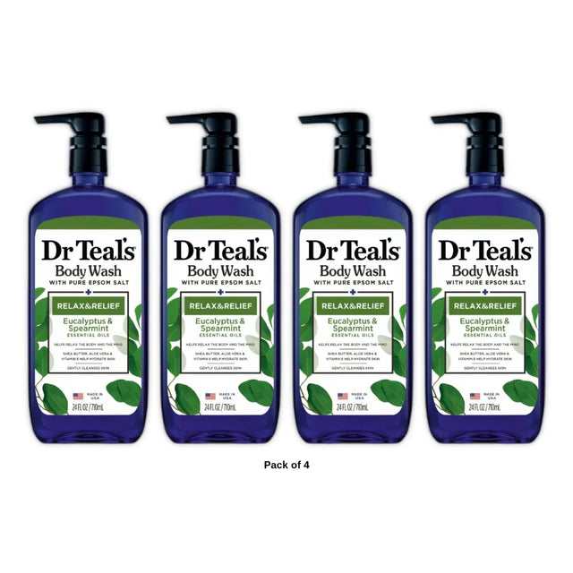 Dr Teal s Body Wash Relax and Relief with Eucalyptus Spearmint (Pack of 4) 24 Fl. Oz