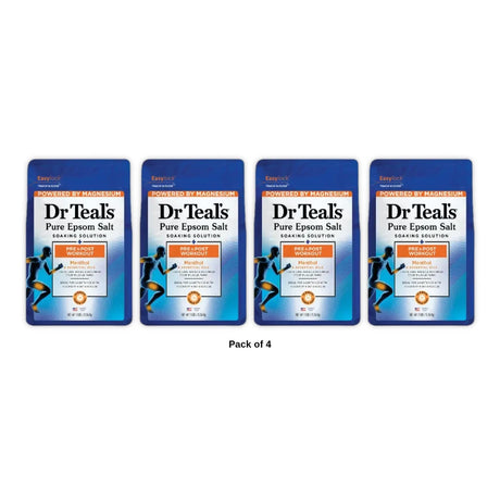 Dr Teal s Epsom Salt Magnesium Soak Pre & Post Workout with Menthol 48 Oz (Pack of 4)