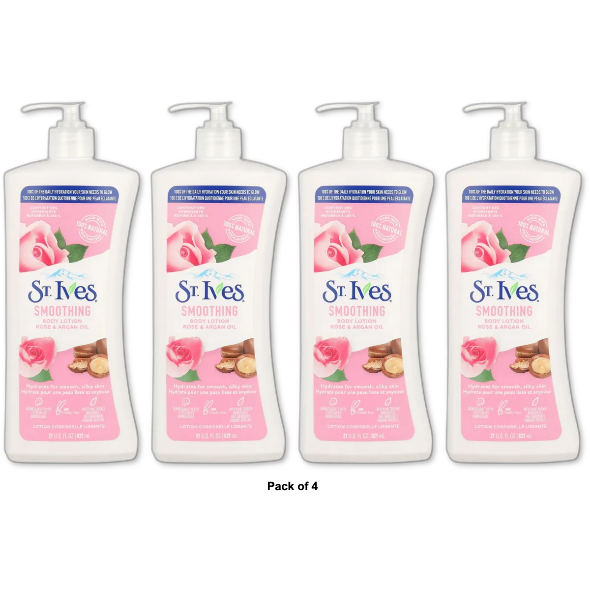 St. Ives Hand and Body Lotion for Women Smoothing Rose and Argan Oil for Dry Skin 21Oz (Pack of 4)