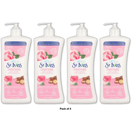 St. Ives Hand and Body Lotion for Women Smoothing Rose and Argan Oil for Dry Skin 21Oz (Pack of 4)