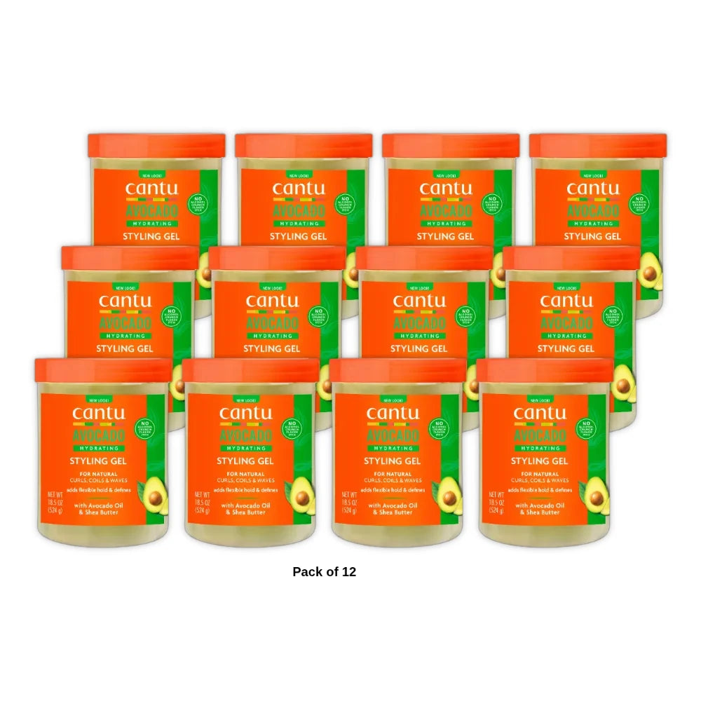 Cantu Avocado Hydrating Styling Gel Flexible Hold with Avocado Oil and Shea But 18.5 Oz (Pack of 12)