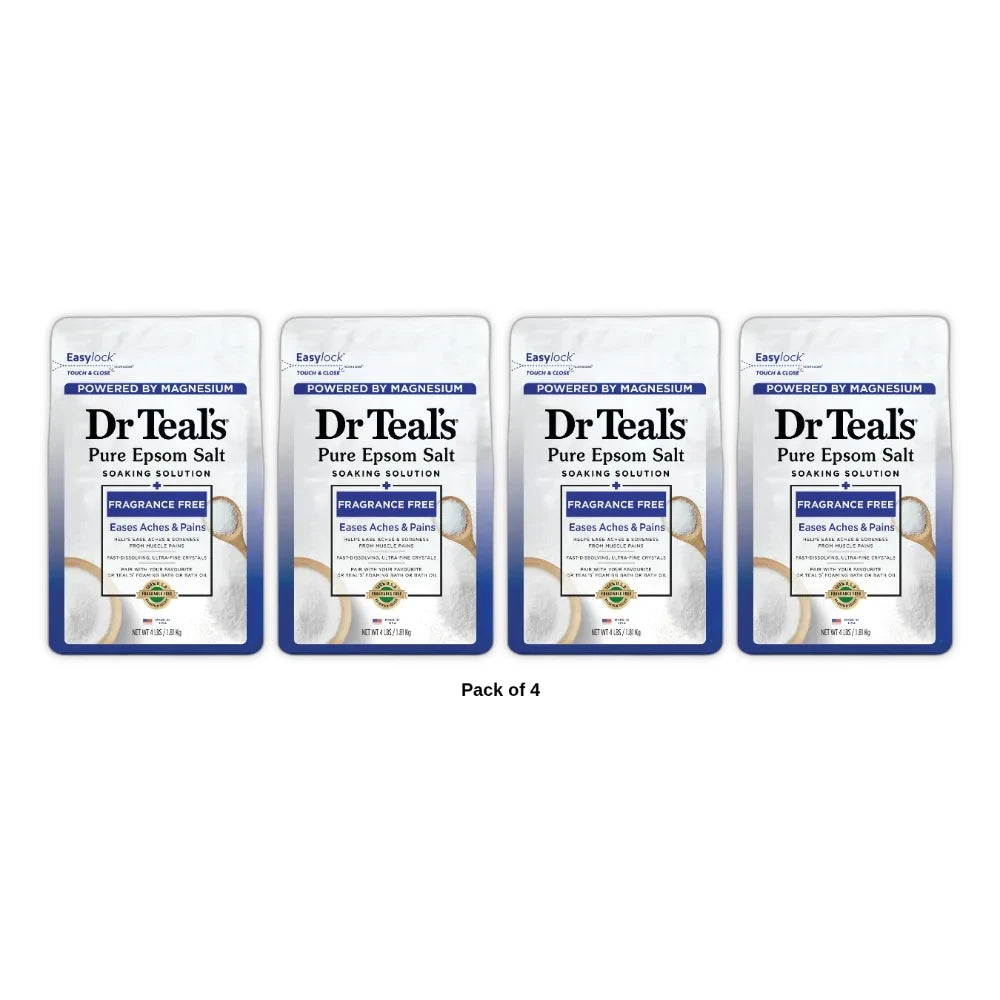 Dr Teal's Epsom Salt Magnesium Soak - Fragrance-Free - 64 Oz (Pack of 4)