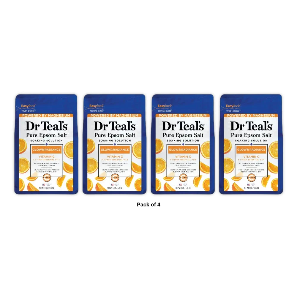 Dr Teal's Epsom Salt Magnesium Soak - Glow & Radiance with Vitamin C & Citrus Es 48 Oz (Pack of 4)