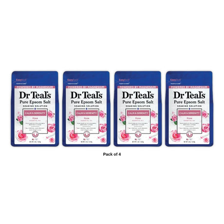 Dr Teal's Epsom Salt Magnesium Soak - Calm & Serenity with Rose Essential Oil & 48 Oz (Pack of 4)