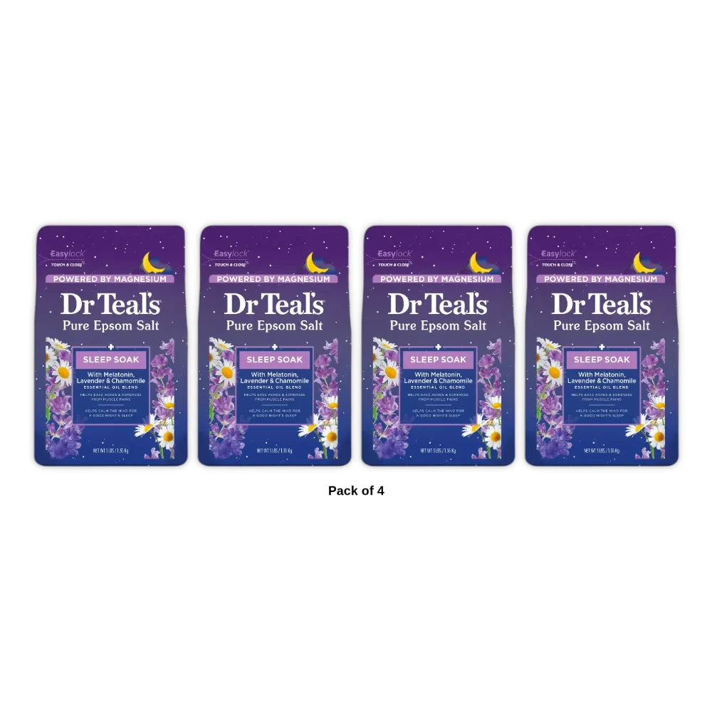 Dr Teal s Epsom Salt Magnesium Soak Sleep Blend with Melatonin Lavender & Cham 48 Oz (Pack of 4)