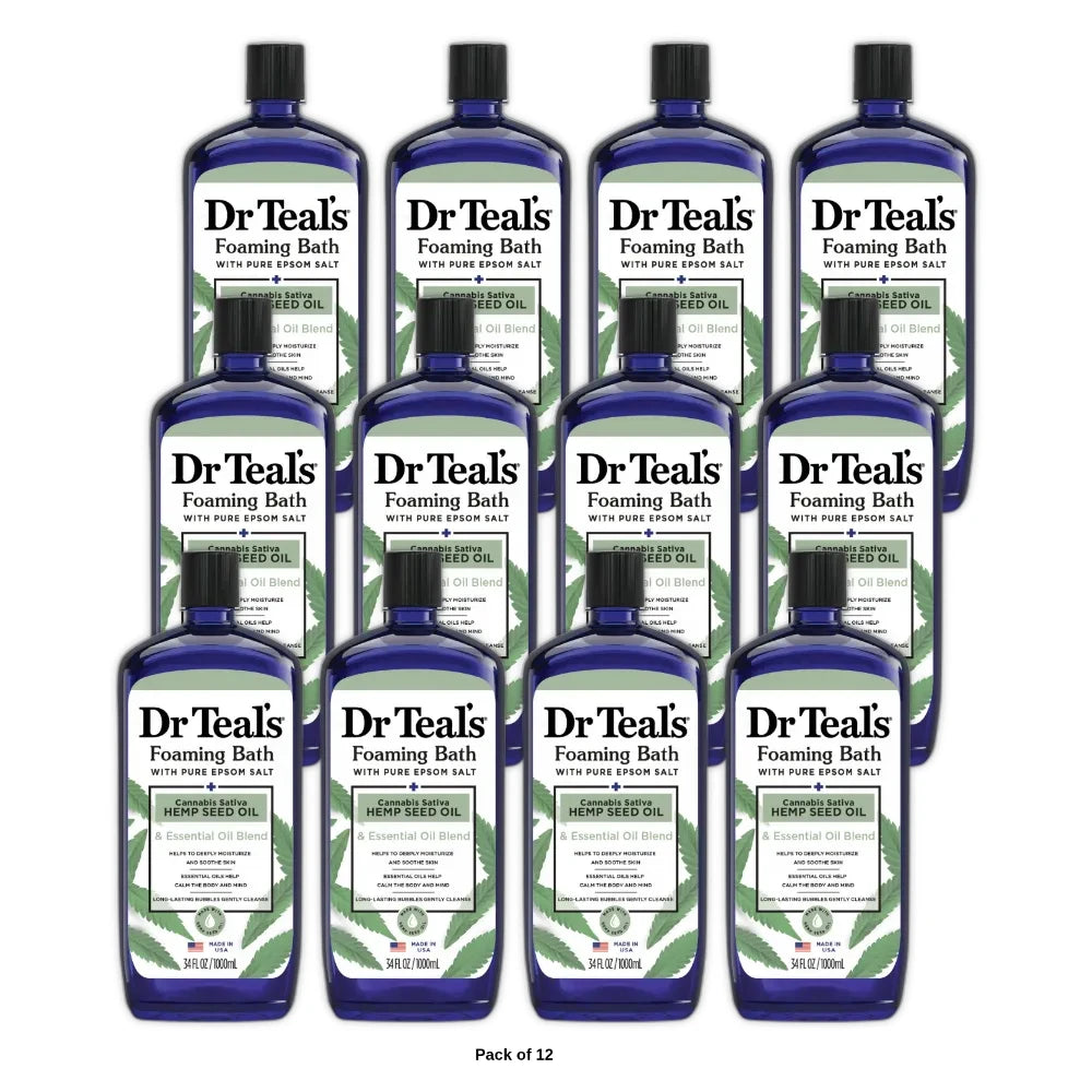 Dr Teal s Foaming Bath Cannabis Sativa Hemp Seed Oil with Essential Oil Blend 34 Fl. Oz (Pack of 12)
