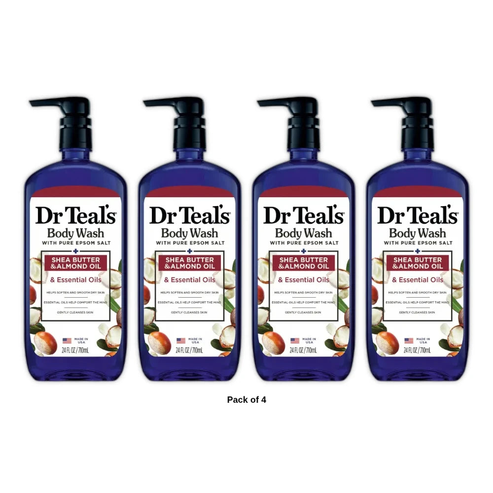 Dr Teal’s Body Wash with Pure Epsom Salt Shea Butter & Almond (Pack of 4) 24 Fl. Oz