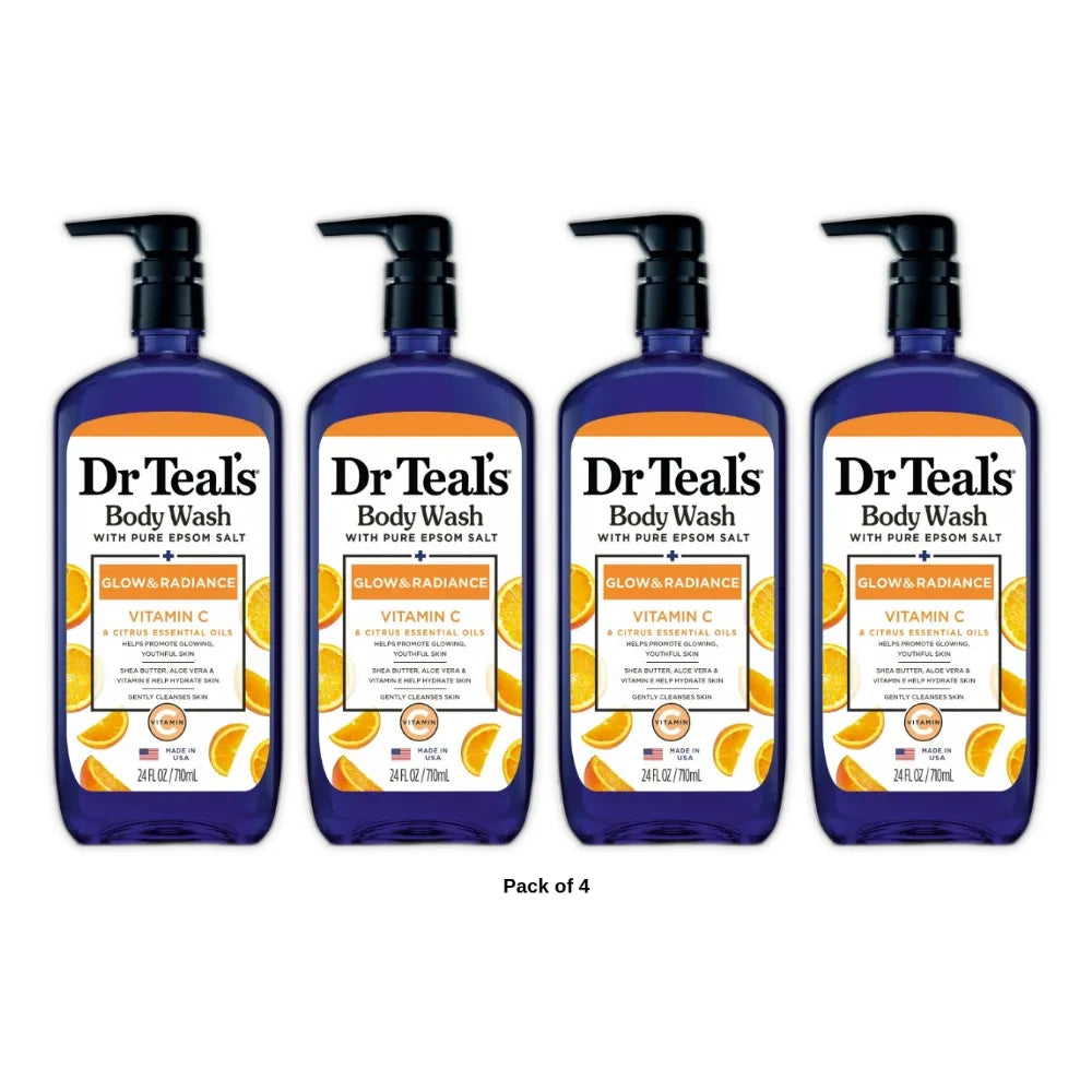 Dr Teal s Body Wash with Pure Epsom Salt Glow & Radiance with Vitamin C & Citru 24 Fl. Oz (Pack of 4)