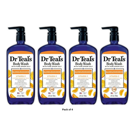 Dr Teal s Body Wash with Pure Epsom Salt Glow & Radiance with Vitamin C & Citru 24 Fl. Oz (Pack of 4)