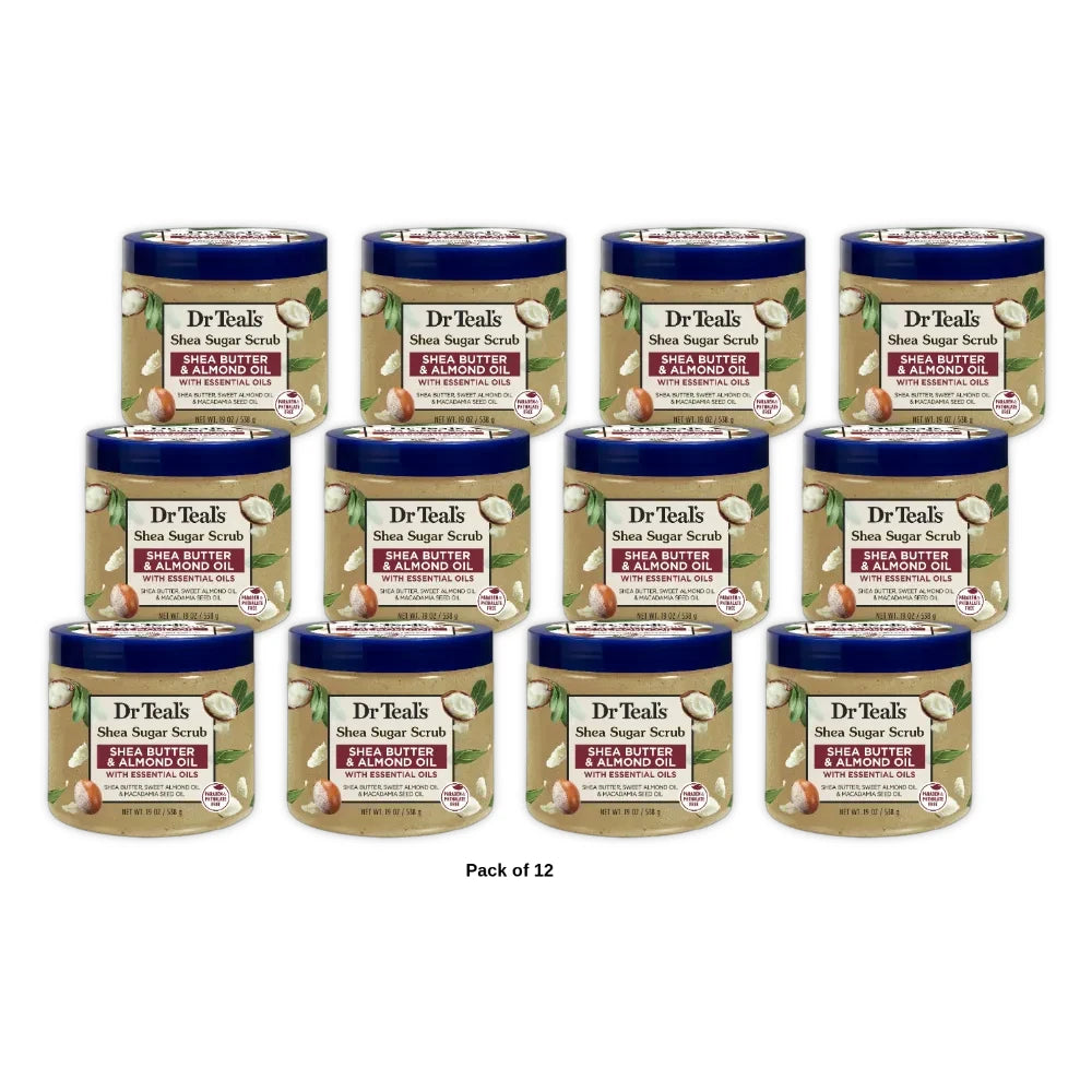 Dr Teal s Shea Sugar Body Scrub with Shea Butter Almond Oil and Essential Oils 19 Oz (Pack of 12)