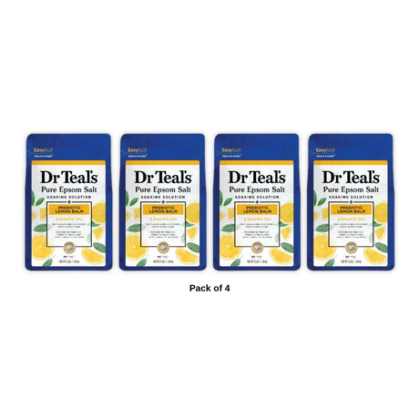 Dr Teal's Prebiotic Lemon Balm & Essential Oils Pure Epsom Salt Soaking Solution 48 Oz (Pack of 4)