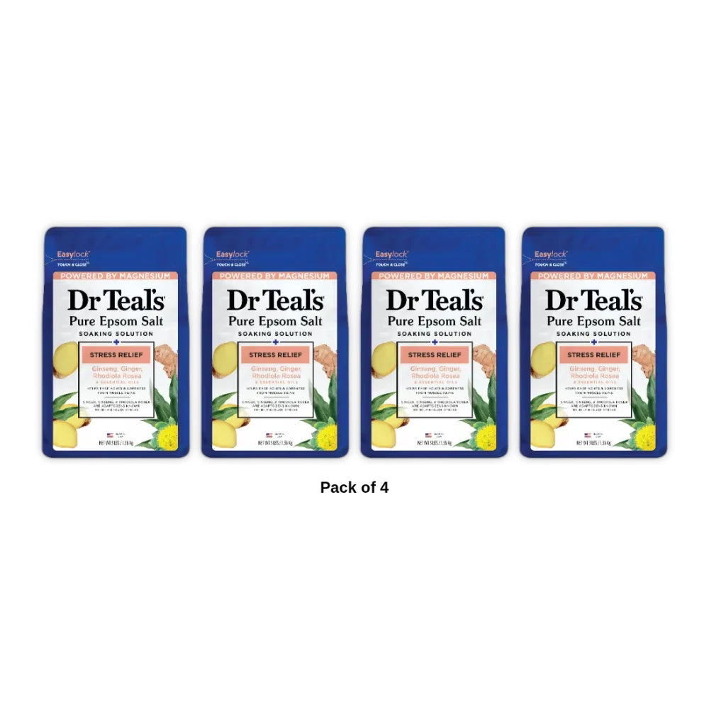 Dr Teal's Stress Relief & Essential Oils Pure Epsom Salt Soaking Solution - 48 Oz (Pack of 4)