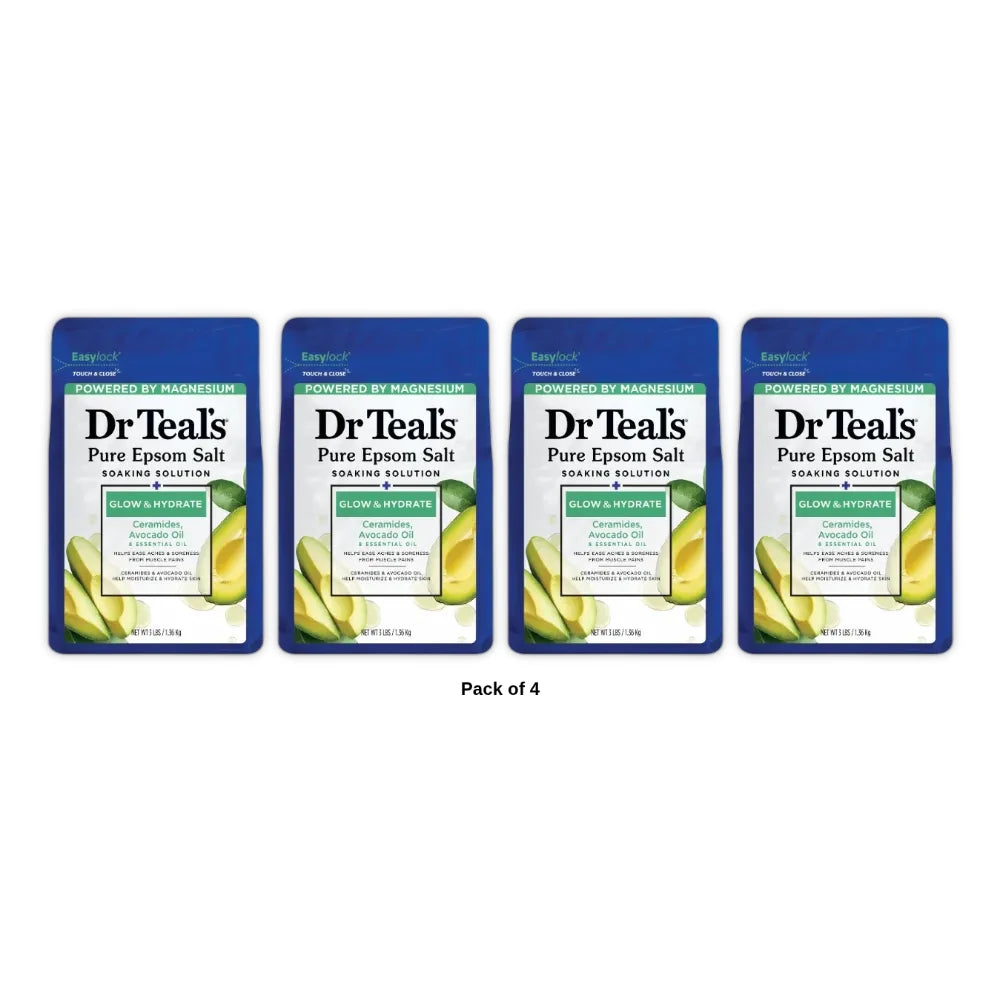 Dr Teal s Epsom Salt Magnesium Soak Glow & Hydrate with Avocado Oil & Ceramides 48 Oz (Pack of 4)