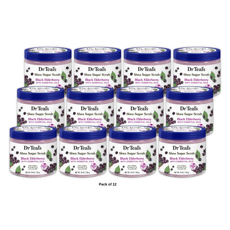 Dr Teal s Shea Sugar Body Scrub Black Elderberry with Essential Oils 19 oz (Pack of 12)