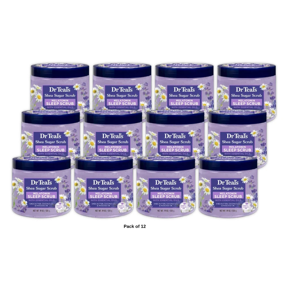 Dr Teal’s Shea Sugar Sleep Scrub with Melatonin Lavender & Essential Oils 19 oz (Pack of 12)