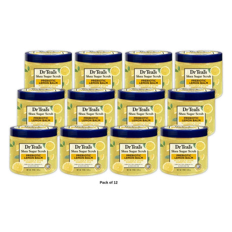 Dr Teal s Shea Sugar Body Scrub with Prebiotic Lemon Balm and Essential Oils 19Oz (Pack of 12)