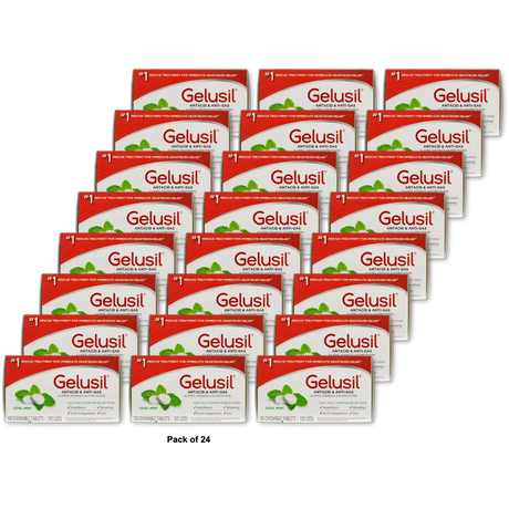 Gelusil Antacid Anti-Gas Tablets Peppermint Flavor 100 Each 5.6oz (Pack of 24)