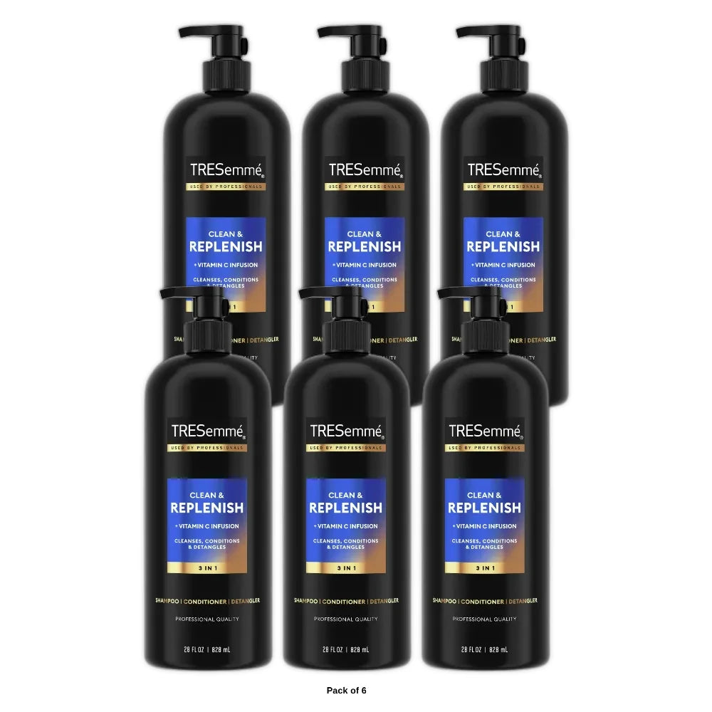 Tresemme 3-in-1 Shampoo Conditioner & Detangler Clean & Replenish 28 oz 28 fl oz (Pack of 6)