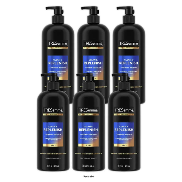 Tresemme 3-in-1 Shampoo Conditioner & Detangler Clean & Replenish 28 oz 28 fl oz (Pack of 6)