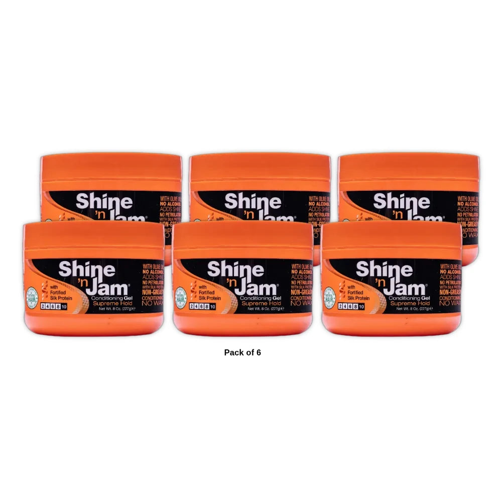 Ampro Shine-n-Jam Supreme Hold Hair Styling Gel 8 oz 8oz (Pack of 6)
