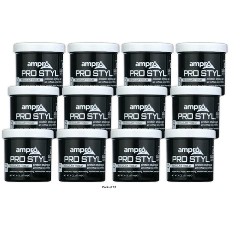 Ampro Pro Styl Regular Hold Protein Styling Gel 6 oz. Resistent Hair Moisturi 6oz (Pack of 12)