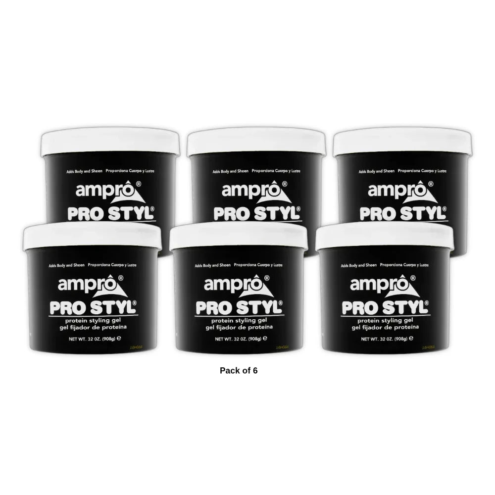 Ampro Pro Styl Regular Hold Protein Styling Gel 32 oz. Resistent Hair Moistur 32oz (Pack of 6)