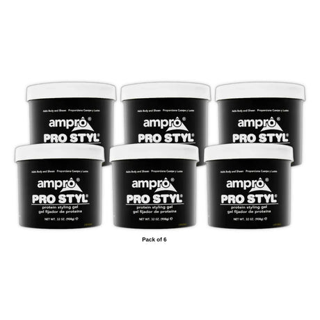 Ampro Pro Styl Regular Hold Protein Styling Gel 32 oz. Resistent Hair Moistur 32oz (Pack of 6)