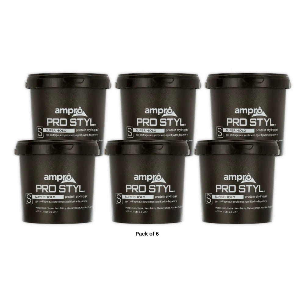 Ampro Pro Styl® Super Hold Protein Styling Gel Resistant Hair Textures 5 lb. 80oz (Pack of 6)