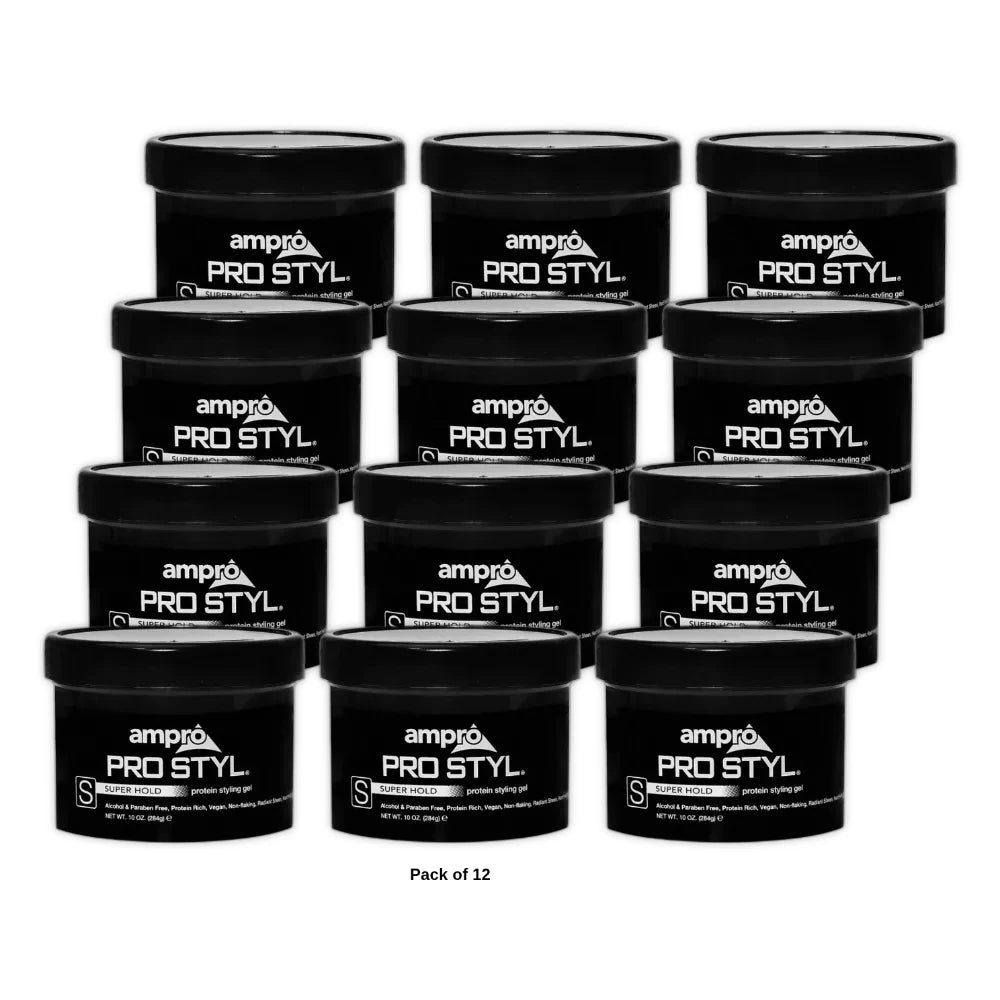 Ampro Pro Styl® Super Hold Protein Unisex Styling Gel for Resistant Hair Texture 10oz (Pack of 12)