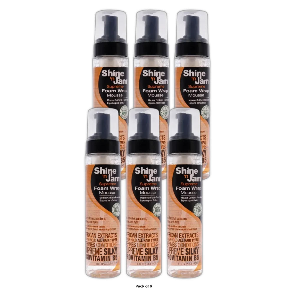 Ampro Shine-n-Jam Supreme Foam Wrap Mousse 8 oz Mousse 8 fl oz (Pack of 6)