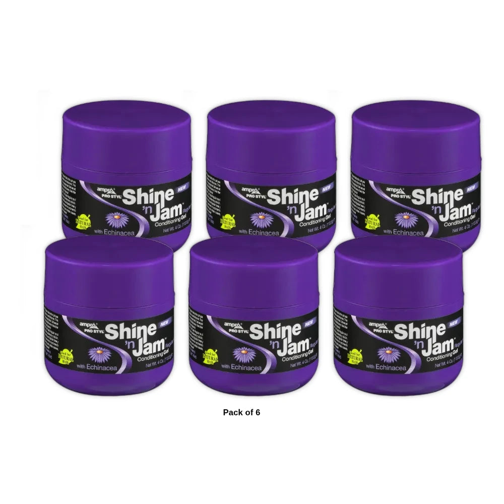 Ampro Shine N Jam Nourishing Moisturizing Jar Hair Styling Gel 4 oz. Unisex 4oz (Pack of 6)
