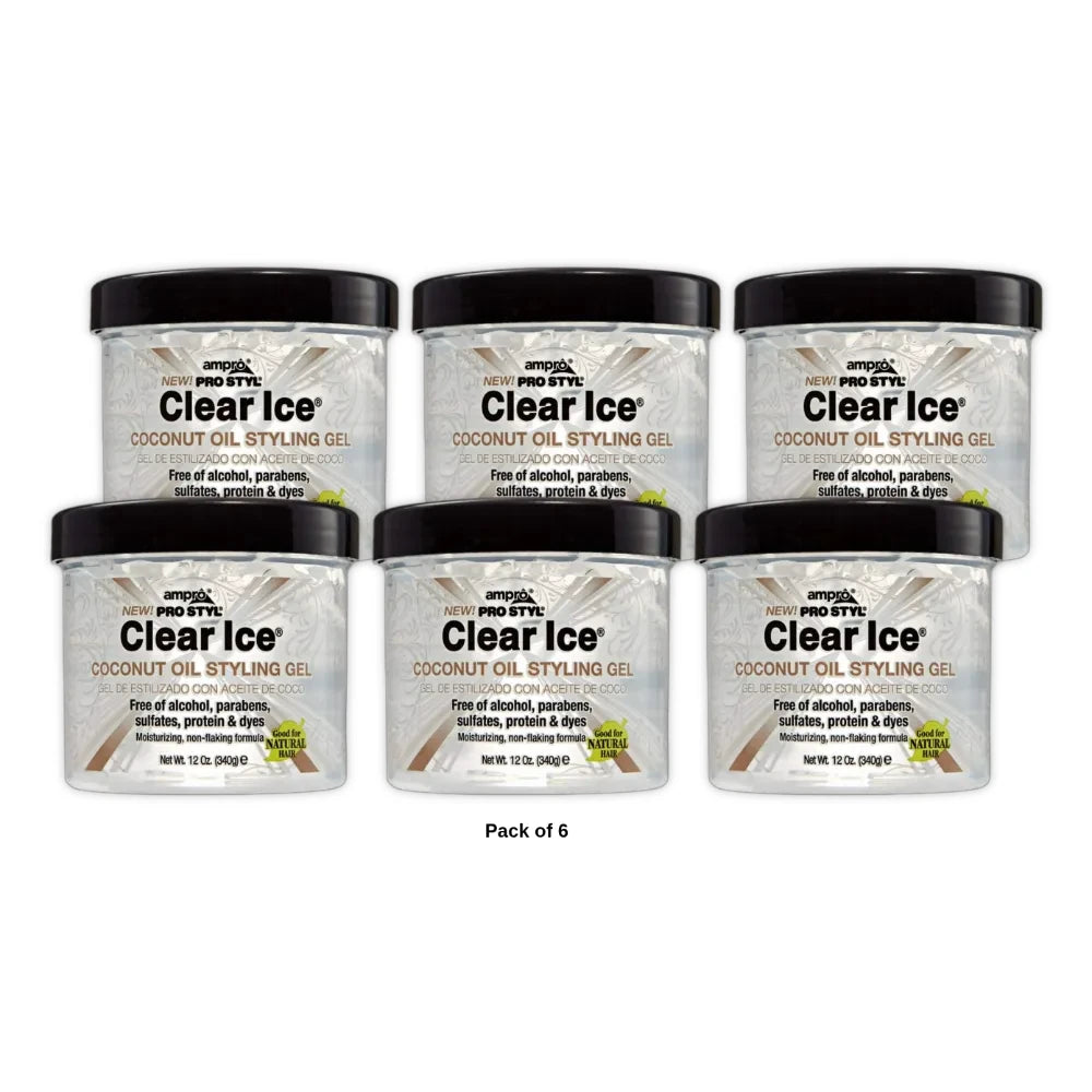 Ampro Clear Ice Coconut Oil Styling Gel 12 oz. Moisturizing Unisex 12oz (Pack of 6)