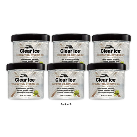 Ampro Clear Ice Coconut Oil Styling Gel 12 oz. Moisturizing Unisex 12oz (Pack of 6)