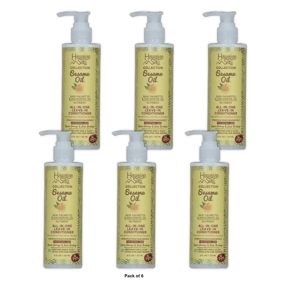 Hawaiian Silky Sesame Oil All In One Leave-In Conditioner 8 fl. oz. Moisturizin 8 Fl. Oz (Pack of 6)