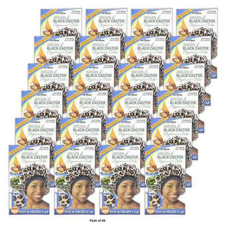 Donna Premium Deluxe Pattern Day and Night Cap Argan & Black Castor Oil Hair Car nan (Pack of 48)