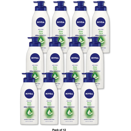 Nivea Body Lotion Deep Moisture Serum with Pump Aloe Vera 16.9Oz (Pack of 12)
