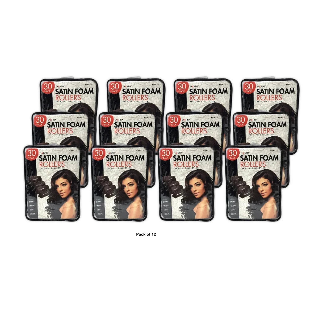 Donna Black Satin Foam Rollers/curlers - Premium Collection - 30 Pack nan (Pack of 12)