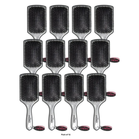Donna Large Metallic Silver Paddle Hair Brush nan (Pack of 12)