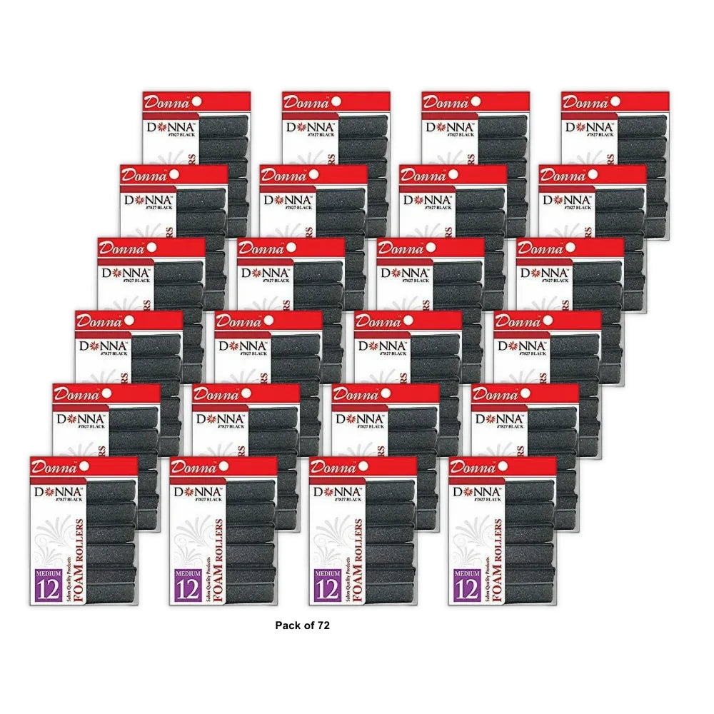 Donna Foam Rollers Medium Black  12 Count nan (Pack of 72)